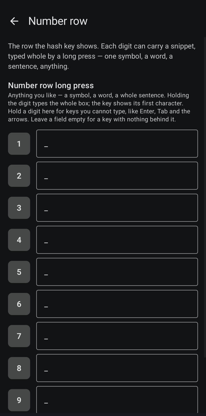 Number row that types whole phrases
